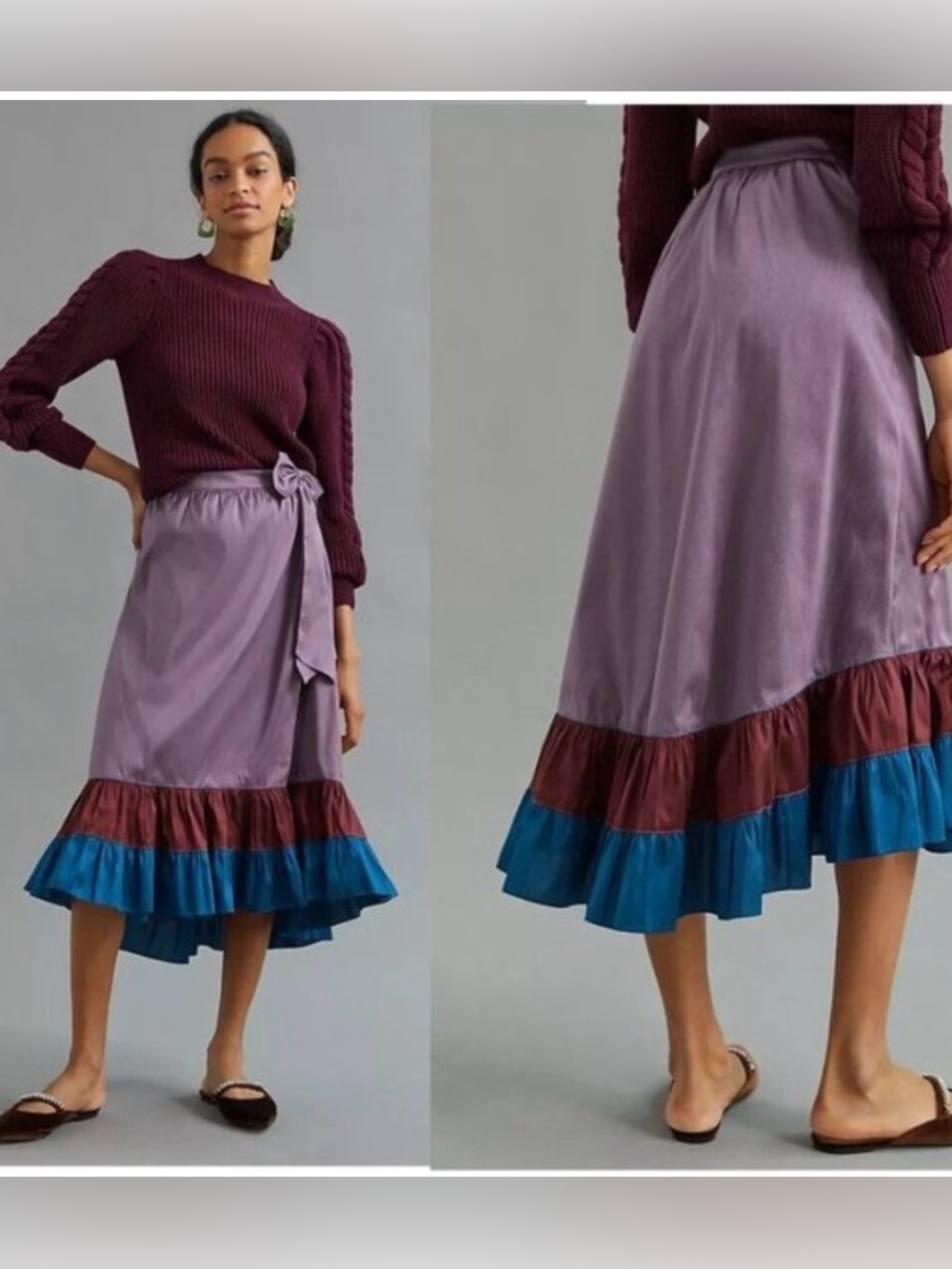Sachin & Babi NO BOW Tiered Ruffle Midi Skirt Color Block Hem 6